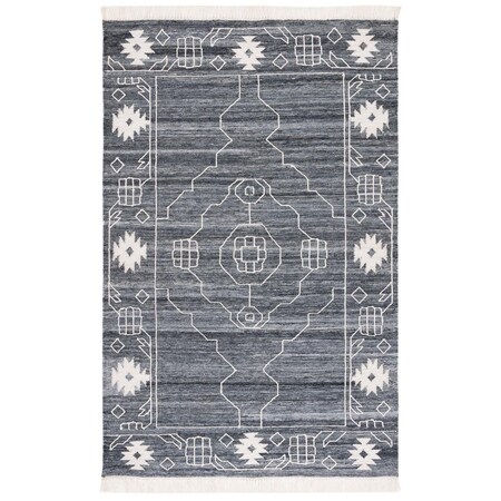 Safavieh 8 x 10 ft. Kilim Flat Weave Rectangle Area Rug with Fringes, Black & Ivory KLM763Z-8
